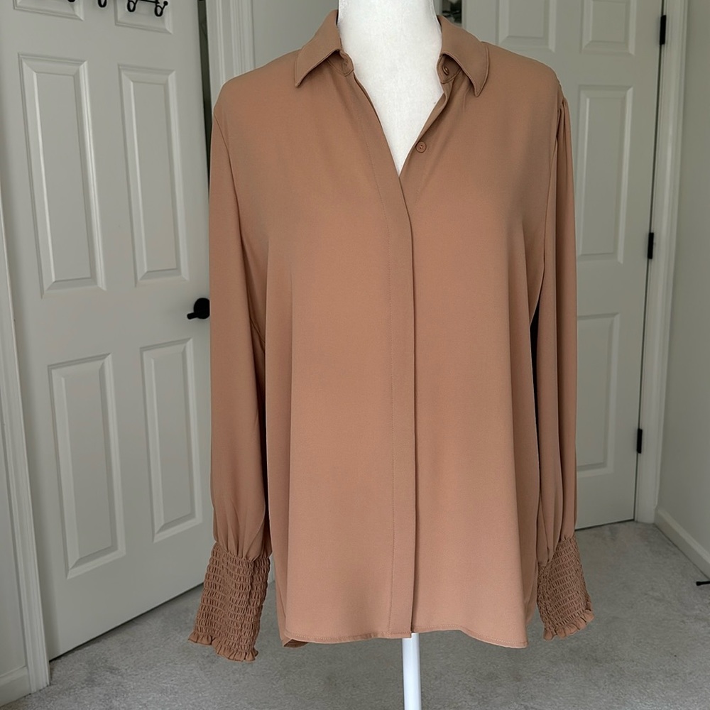 Express Camel Button Down Blouse - image 3